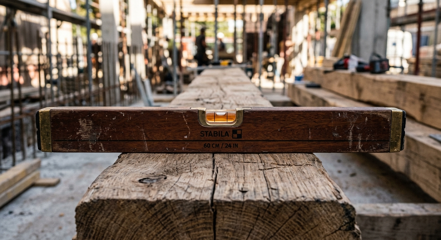 A carpenter's level showing structural alignment