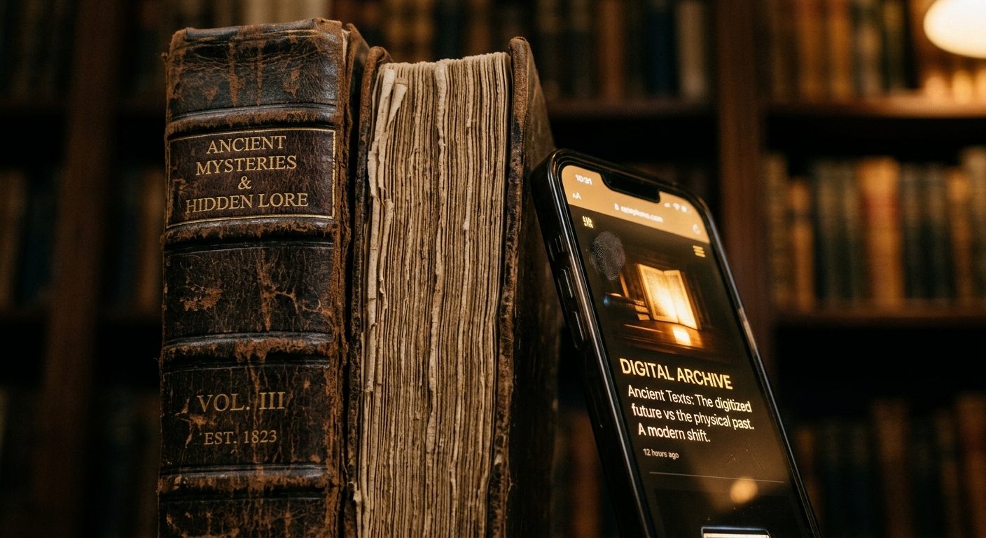 A comparison between the physical density of a book and the digital interface of a smartphone.