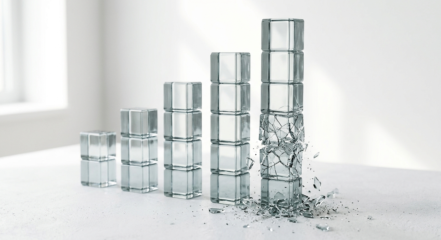 A crumbling glass bar chart representing content decay.