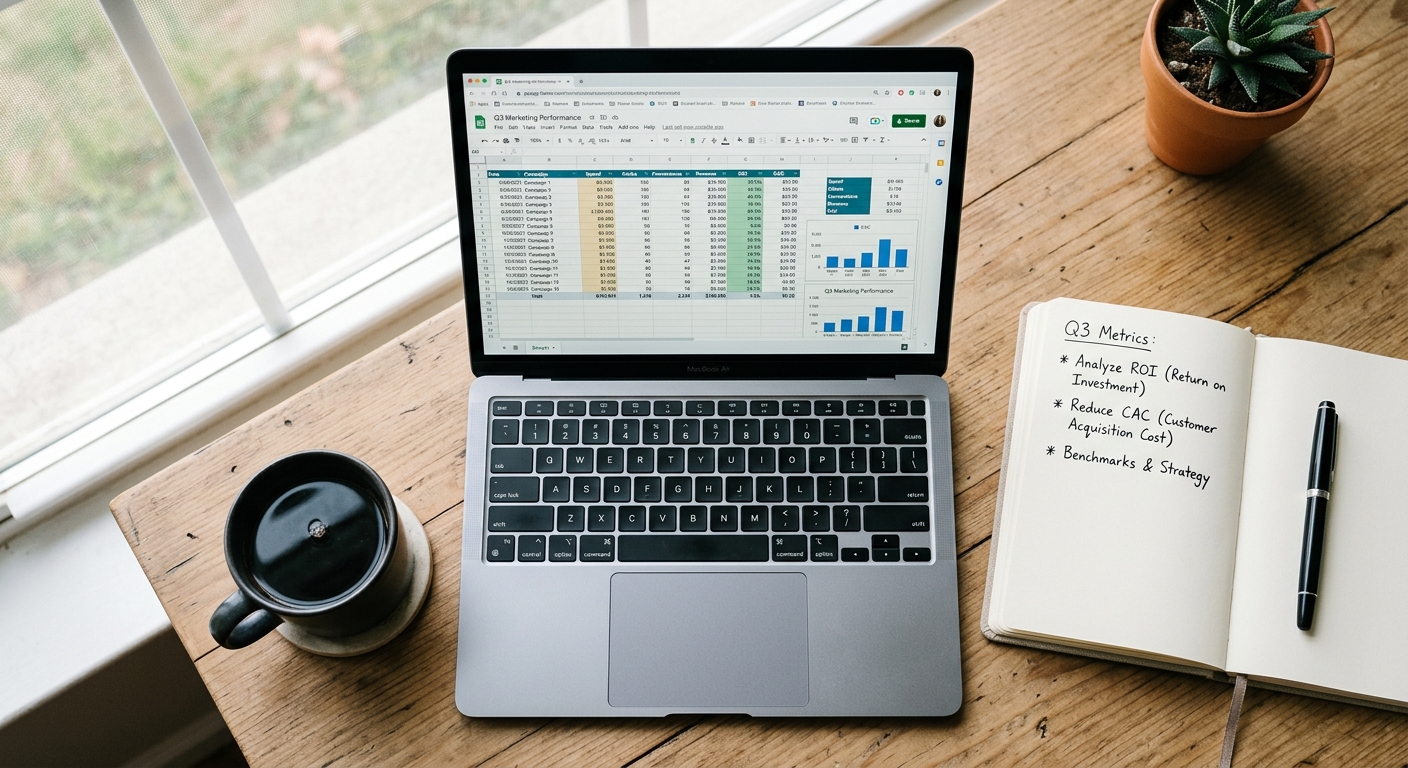 A data-focused workspace showing a spreadsheet of content metrics.