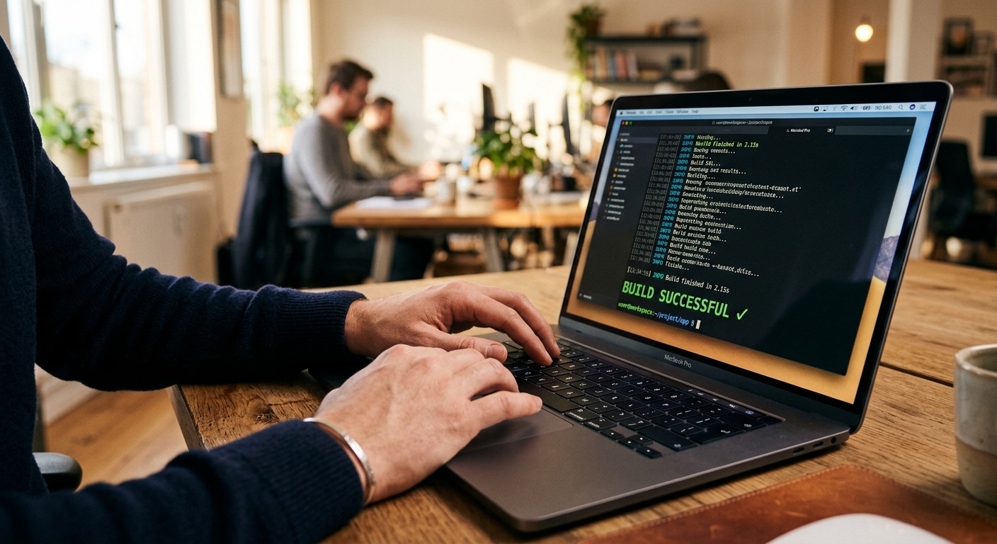 A developer successfully running a build command in a terminal.