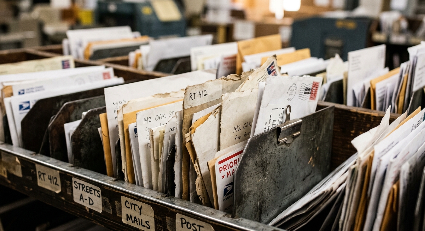 A physical mail sorting tray representing organized curation