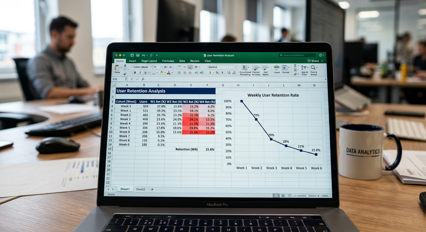 Business spreadsheet showing declining retention metrics