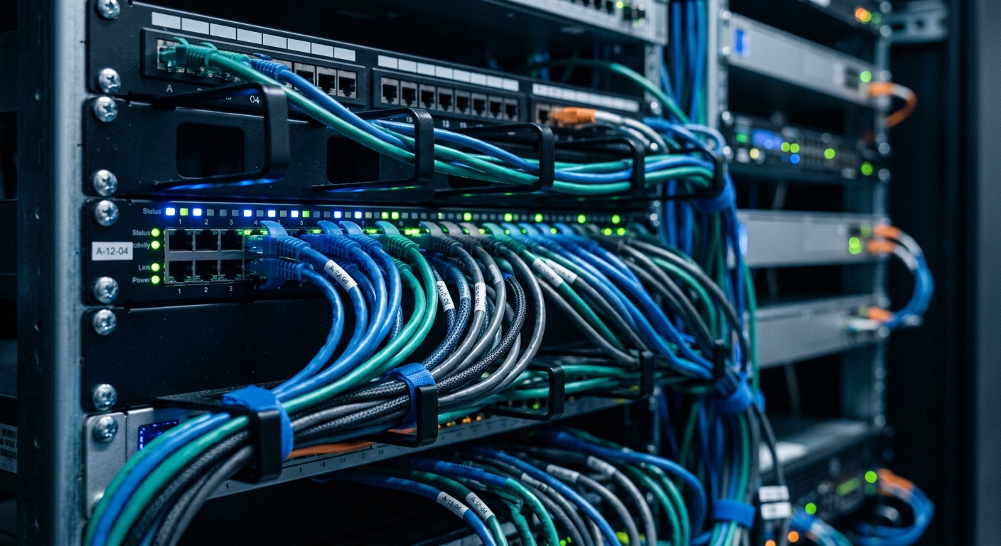 Close-up of server rack infrastructure representing system observability.