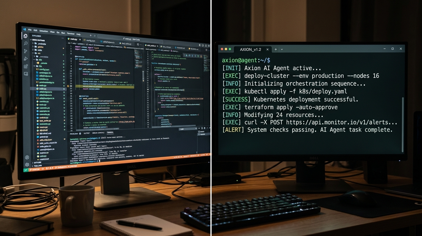 Comparison between an IDE interface and a terminal-based AI agent.