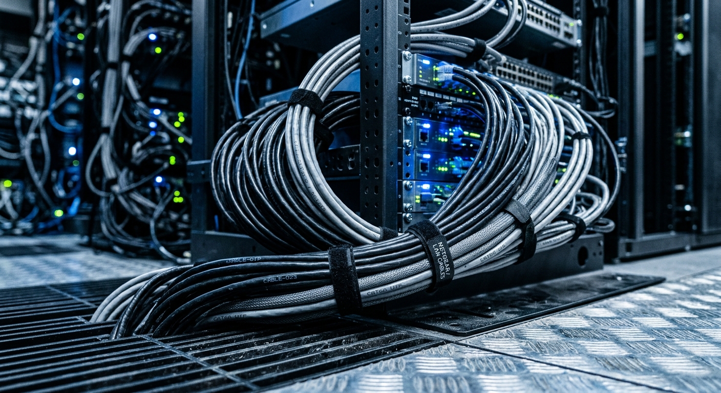 Complex network cabling representing large codebase structure