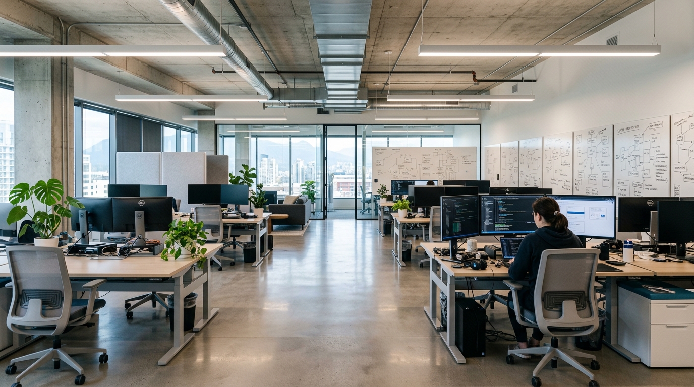 Engineering office with architecture diagrams