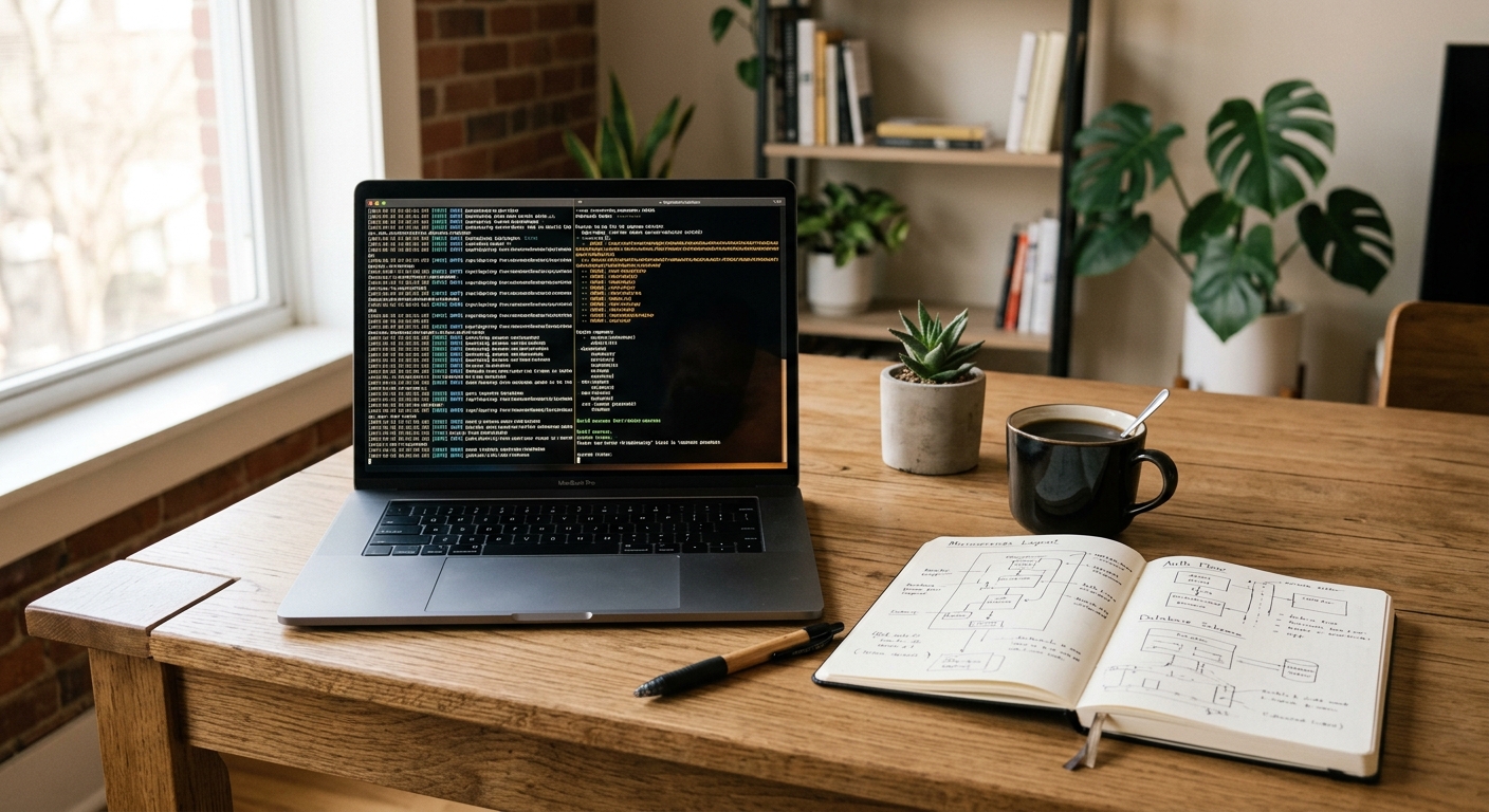 Minimalist coding workspace with terminal