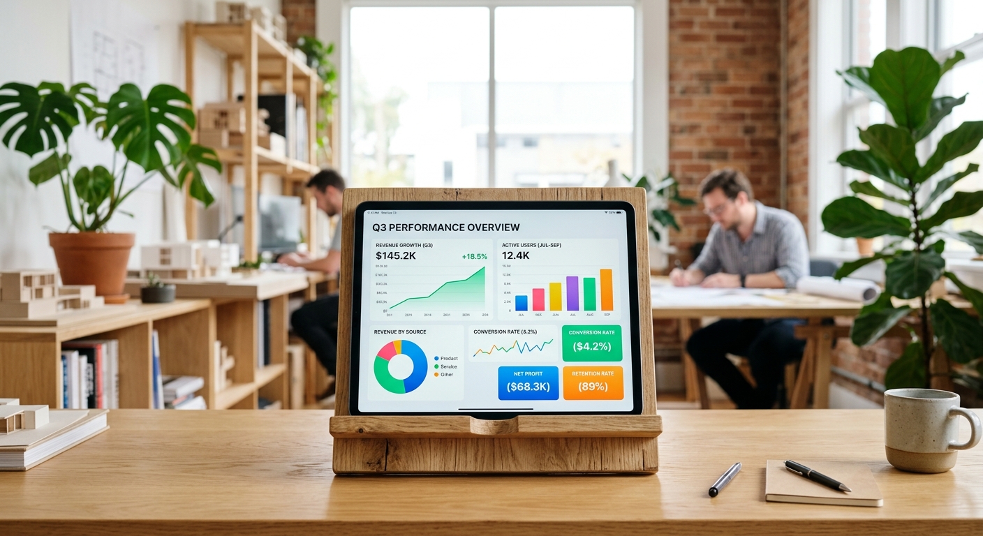 Modern data dashboard on a tablet