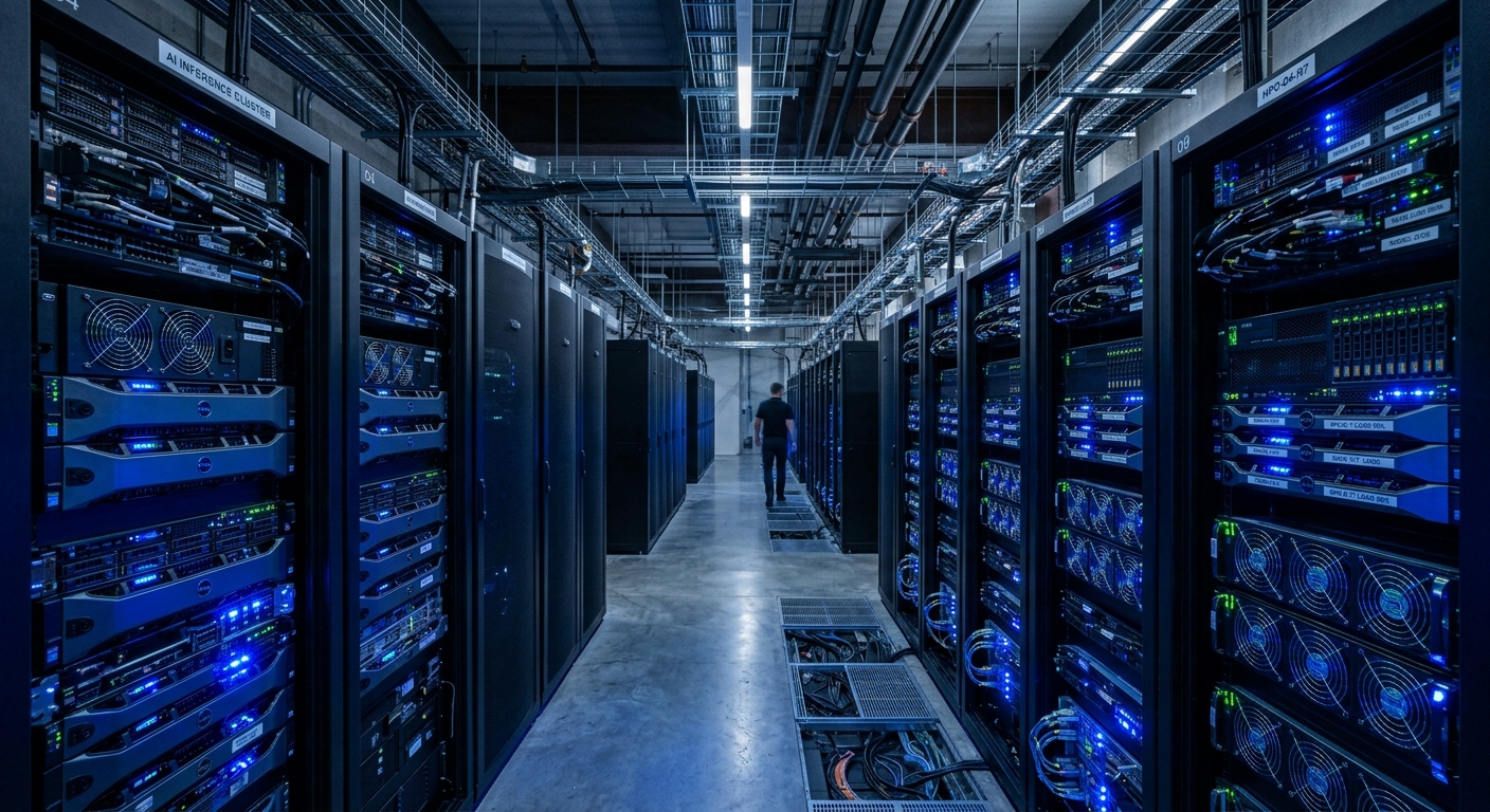 Modern server room representing AI infrastructure.