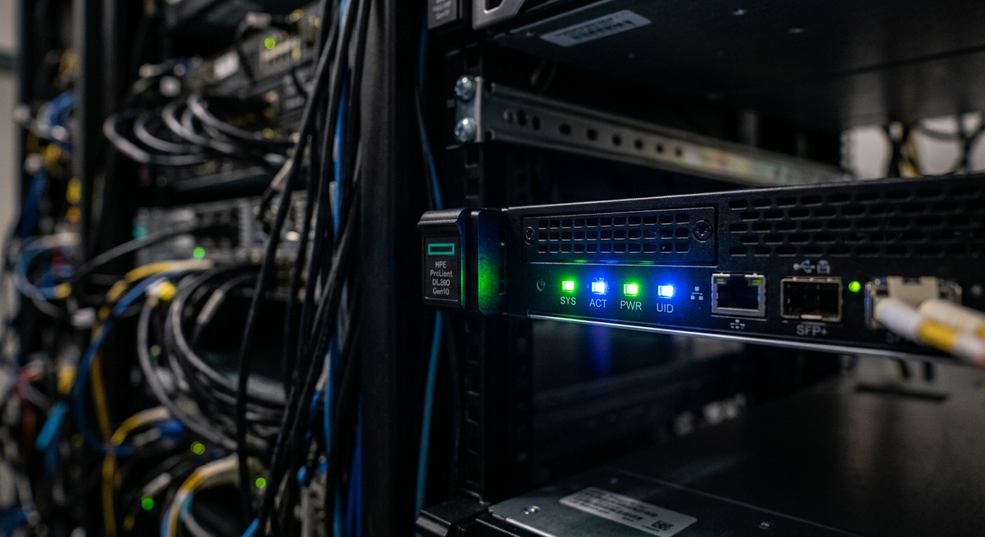Server rack status lights representing system observability.