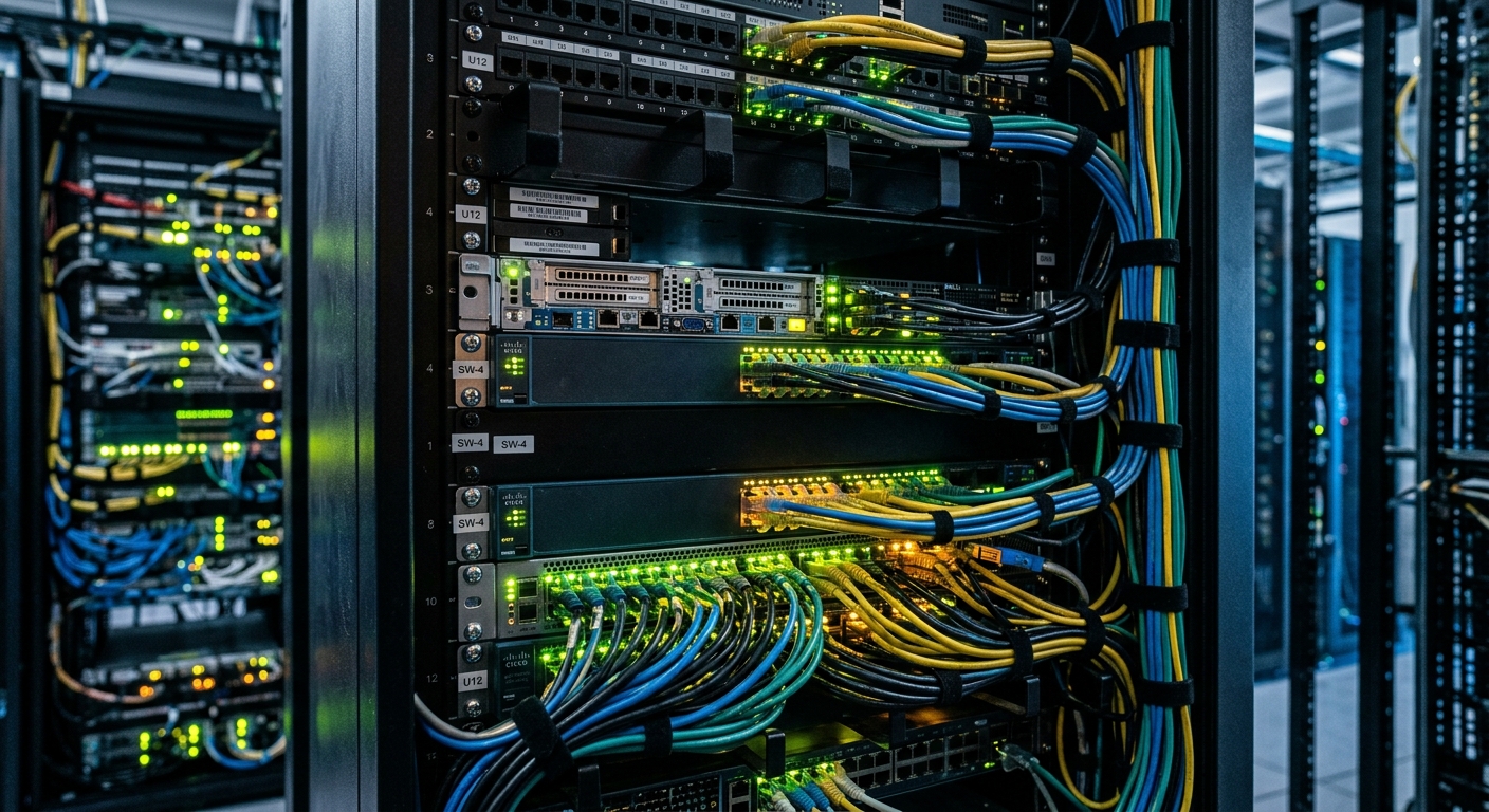 Server rack with glowing lights representing codebase complexity