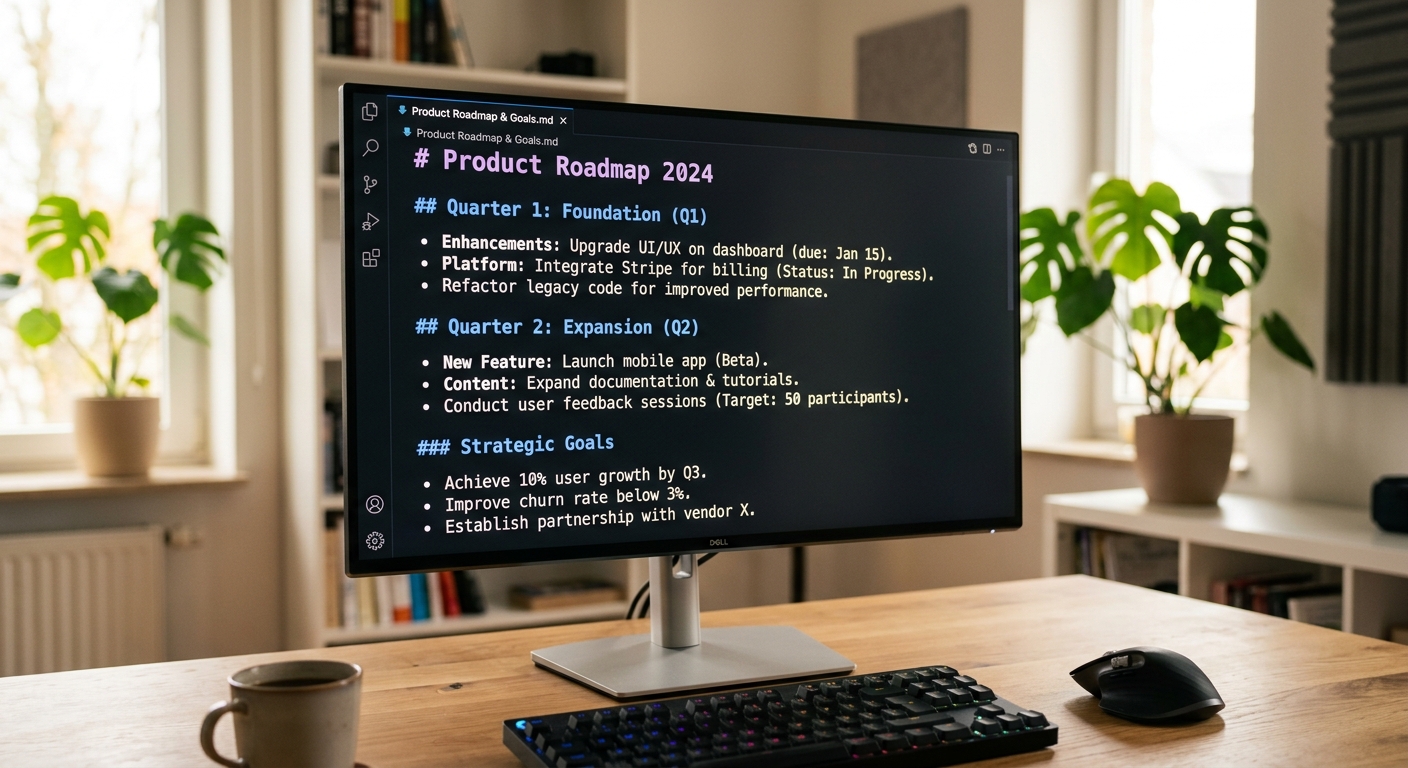 Structured markdown document on a computer screen