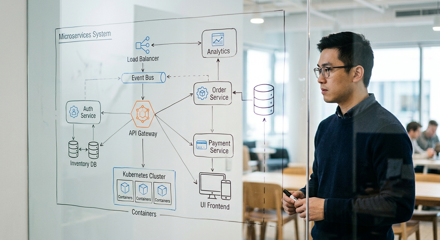 Technical architecture diagram of a microservices system