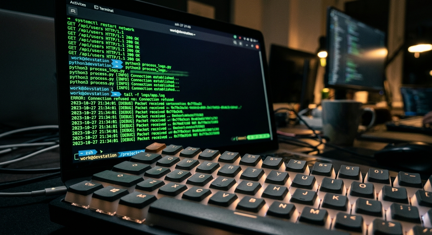 Terminal window with green code scrolling