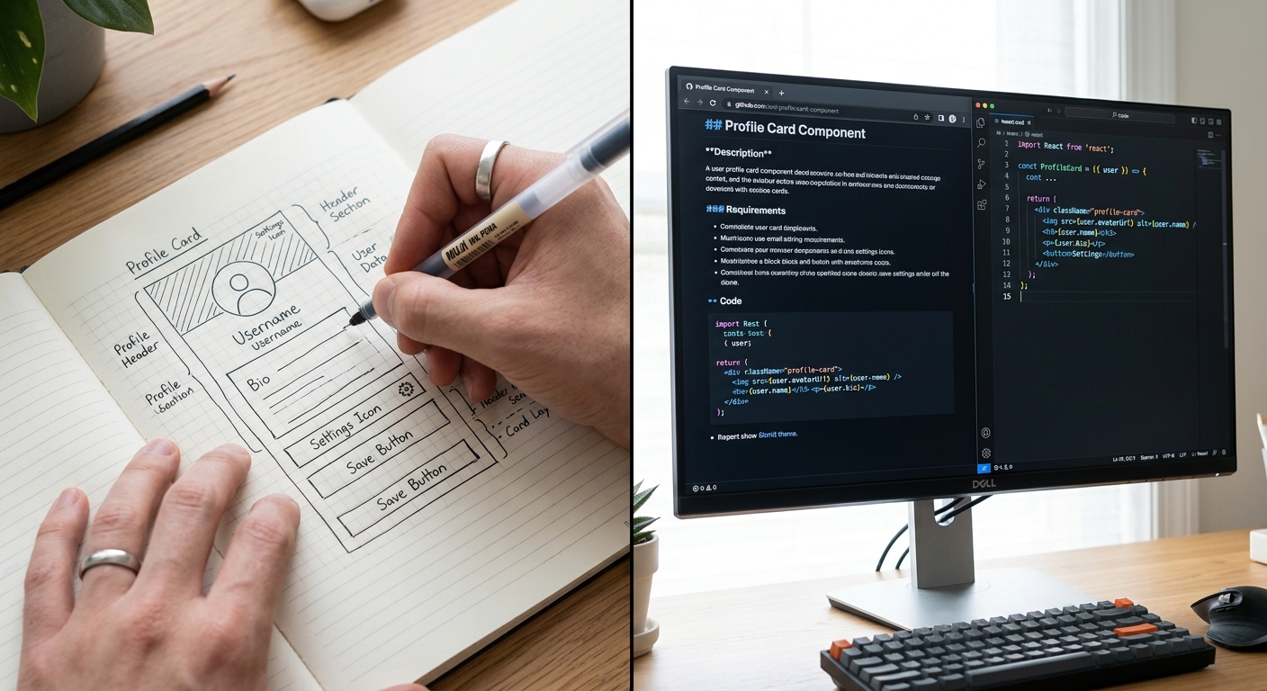 The transition from a hand-drawn sketch to digital documentation.